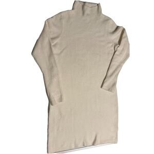 Express Womens Sz Sm Knit Turtleneck Sweater Dress Long Sleeve Midi Pullover Tan